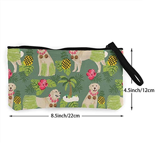 Golden Retriever Hula Dancer - Monedero unisex con cremallera para pintalabios, monedero de lona para perro o bailarín, monedero portátil con cierre para pintalabios, monedas, tarjetas de crédito, auriculares, llaves de cargador USB