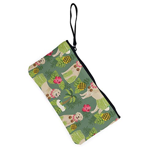 Golden Retriever Hula Dancer - Monedero unisex con cremallera para pintalabios, monedero de lona para perro o bailarín, monedero portátil con cierre para pintalabios, monedas, tarjetas de crédito, auriculares, llaves de cargador USB