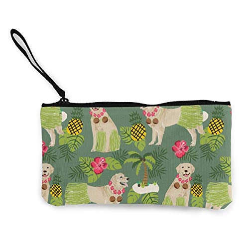 Golden Retriever Hula Dancer - Monedero unisex con cremallera para pintalabios, monedero de lona para perro o bailarín, monedero portátil con cierre para pintalabios, monedas, tarjetas de crédito, auriculares, llaves de cargador USB