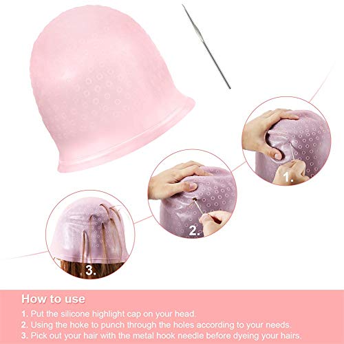 Gorro de silicona para resaltar, gorro reutilizable para el cabello, gorro de tinte para teñir el cabello de salón con ganchos para mujeres y niñas, teñir el cabello