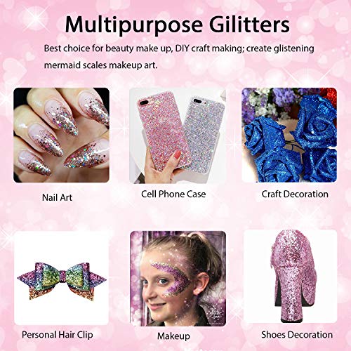 GOTONE Purpurinas Polvo, Brillante Chunky Glitter Flakes paillette para el Rostro, Cara y Cuerpo Maquillaje Decoración para Pelo, Uñas y Mejilla -16 Cajas(Set E)