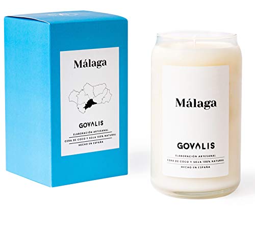 GOVALIS Vela Málaga | Perfumadas y Aromáticas | Cera de Soja & Coco 100% Natural – Velas Recuerdos Relajación Decorativas Yoga Grandes Blancas Cumpleaños Regalos Originales – 70-90 h – 390 g