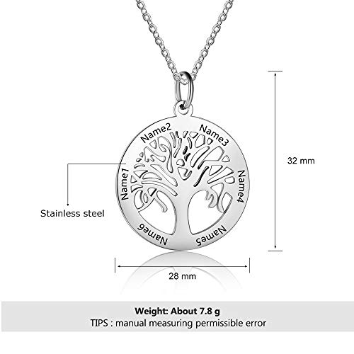 Grand Made Collar de Plata Personalizado con 6 Nombres con Colgante de árbol de la Vida con Regalo Grabado para la Abuela para Mujer para Mujer joyería Familiar