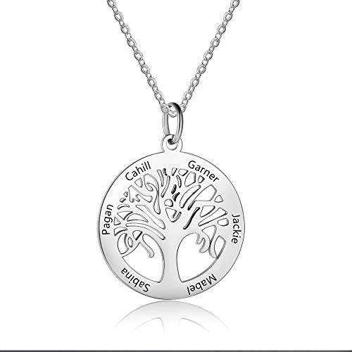 Grand Made Collar de Plata Personalizado con 6 Nombres con Colgante de árbol de la Vida con Regalo Grabado para la Abuela para Mujer para Mujer joyería Familiar