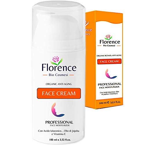 Grande 100ml. Bio Crema Hidratante facial con Ácido Hialurónico, Retinol y Vitamin C. 20+Ingredientes Orgánicos Antiedad y Antiarrugas para la cara/Contorno de Ojos. Cremas de Dia/Noche y Mujer/Hombre