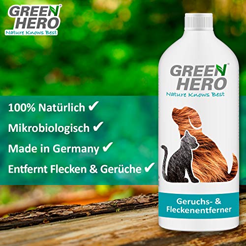 Green Hero bio Fuerza limpiador contra olores | mikrob Iolo gischer limpiador y eliminador de olores | 1000 ml concentrado producen 10 litros limpiador de fuerza