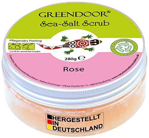 Greendoor peeling corporal Sal De Mar Scrub Rosa, peladura de sal marina sin Plástico & sin conservantes, 280g con Aceite de almendra, Body Scrub