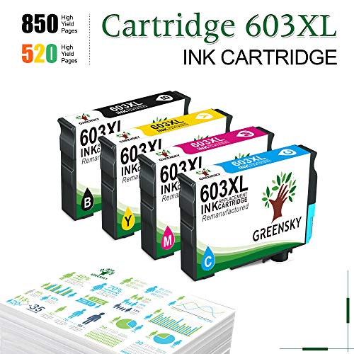 GREENSKY Cartucho de Tinta Compatible para Epson 603 603XL para Epson Expression Home XP-2100 XP-2105 XP-4105 XP-4100 XP-3105 XP-3100 Workforce WF-2850DWF WF-2835DWF WF-2830DWF WF-2810DWF