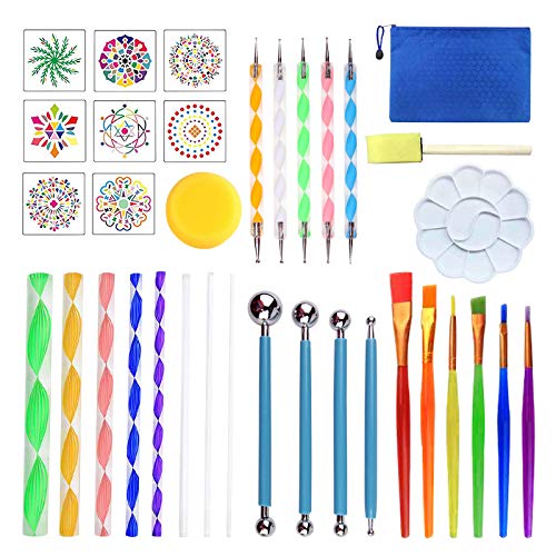 Gresunny35 piezas herramientas para pintar mandalas mandala dotting tools con plantillas, varillas acrílico, bandeja de pintura, herramientas de puntos para pintura rupestre colorantes arte de uñas