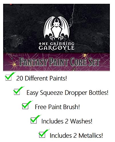 Grinning Gargoyle FPS002 - Juego básico de Pintura de fantasía - Pinturas acrílicas para miniaturas - 20x Colores Surtidos de 18 ml - Incluye un Pincel - Warpaints