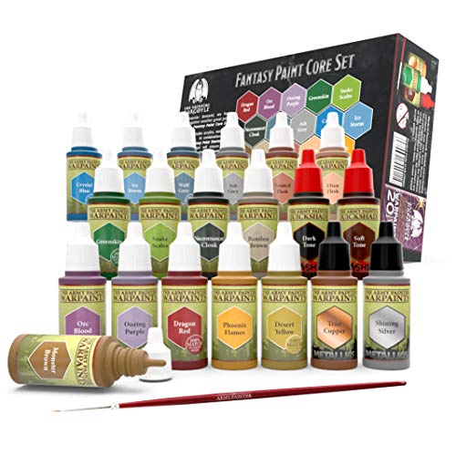 Grinning Gargoyle FPS002 - Juego básico de Pintura de fantasía - Pinturas acrílicas para miniaturas - 20x Colores Surtidos de 18 ml - Incluye un Pincel - Warpaints