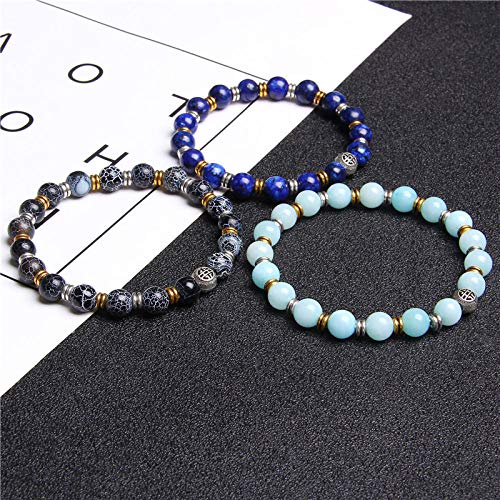 GROPC Pulsera Piedra Naturales, Pulsera De Abalorios con Cuentas Elásticas De Piedra Lapislázuli Gris Ahumado Natural Bohemio Pulsera De Cuentas Mala Azul Mujeres Hombres Pareja Regalos