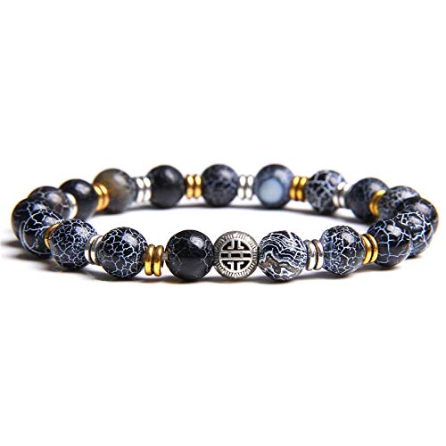 GROPC Pulsera Piedra Naturales, Pulsera De Abalorios con Cuentas Elásticas De Piedra Lapislázuli Gris Ahumado Natural Bohemio Pulsera De Cuentas Mala Azul Mujeres Hombres Pareja Regalos