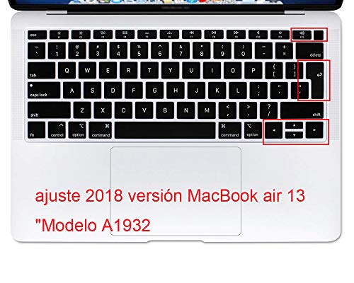 GSuMio Silicona Española Funda para Teclado/Cubierta del Teclado Protectora Piel/Keyboard Cover para 2018 Lanzamiento MacBook Air 13 Pulgadas A1932 con Pantalla Retina & Touch ID (Negro/Black)