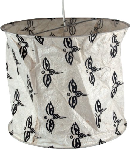 Guru-Shop Annapurna - Pantalla cilíndrica de papel para lámpara de techo, 25 x 28 x 28 cm, diseño de ojos y espiral, color beige y negro
