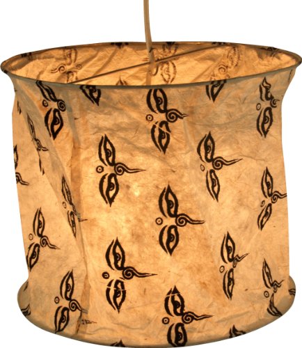 Guru-Shop Annapurna - Pantalla cilíndrica de papel para lámpara de techo, 25 x 28 x 28 cm, diseño de ojos y espiral, color beige y negro