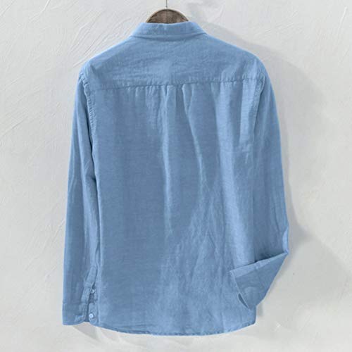 Gusspower Hombre Camisa de algodón y Lino de Manga Larga Transpirable Camisetas Retro holgadas de Color sólido Camisa Casual de Verano Collar de pie Tallas Grandes Camisa de Playa Tops Blusa