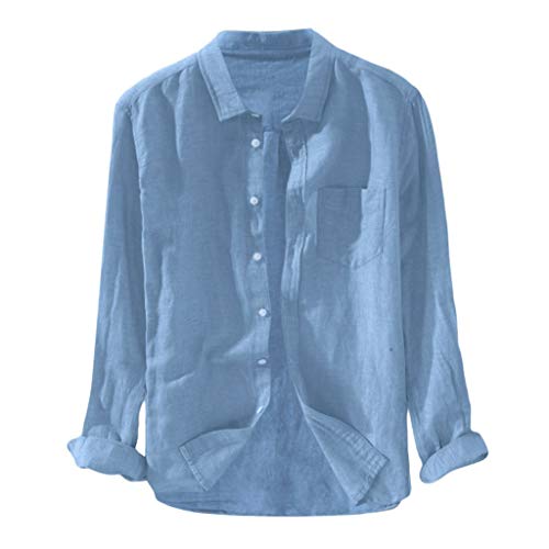 Gusspower Hombre Camisa de algodón y Lino de Manga Larga Transpirable Camisetas Retro holgadas de Color sólido Camisa Casual de Verano Collar de pie Tallas Grandes Camisa de Playa Tops Blusa