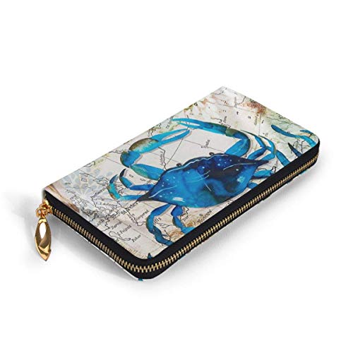 GYHJH Sea Crab Ladies Clutch de Cuero Cartera Delgada y compacta con Cremallera Monedero Grande Impermeable Organizador de Tarjetas Duradero con Ranuras