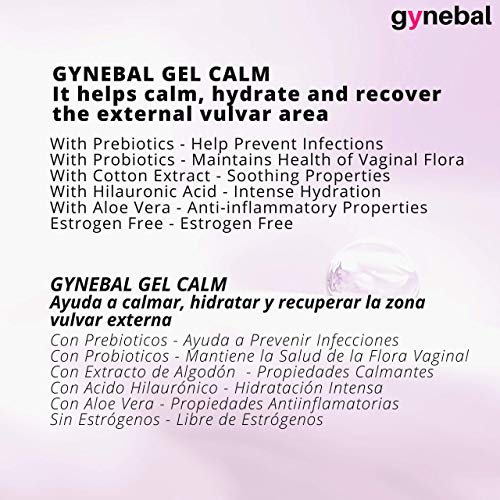 GYNEBAL CALM Gel Intimo Mujer Hidratante Vaginal Externo Prebiotico y Probiotico - CALMANTE MOLESTIAS INTIMAS PICOR ARDOR SEQUEDAD ATROFIA producidas por cambios hormonales e infecciones - 50 ml