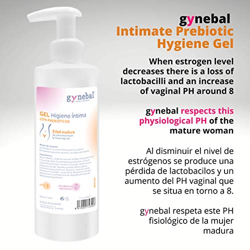 GYNEBAL Gel Higiene Intima Con Prebioticos y PH 8 específico Edad Madura, Menopausia y Perimenopausia 300 ml - Ayuda a Prevenir las Infecciones Recurrentes y Mantiene la Flora Vaginal - Farmaceutico