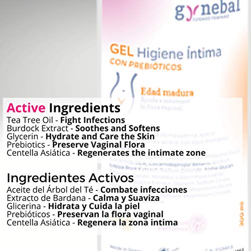 GYNEBAL Gel Higiene Intima Con Prebioticos y PH 8 específico Edad Madura, Menopausia y Perimenopausia 300 ml - Ayuda a Prevenir las Infecciones Recurrentes y Mantiene la Flora Vaginal - Farmaceutico