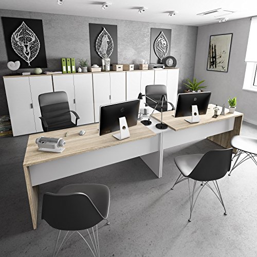 Habitdesign 0F5655A - Mueble Auxiliar despacho, Modelo Office, Blanco Artik y Roble Canadian, Medidas: 119 x 80 x 32,5 cm