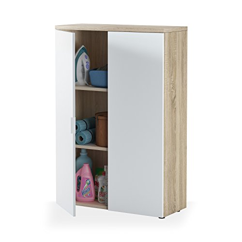 Habitdesign 0F5655A - Mueble Auxiliar despacho, Modelo Office, Blanco Artik y Roble Canadian, Medidas: 119 x 80 x 32,5 cm