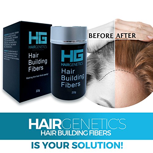 Hair Genetics® Fibras Capilares de Queratina para Cabello - Fórmula Avanzada Cero Picores de Calidad Profesional y Aspecto Natural para Hombres y Mujeres Dispensador 22 g (Negro)