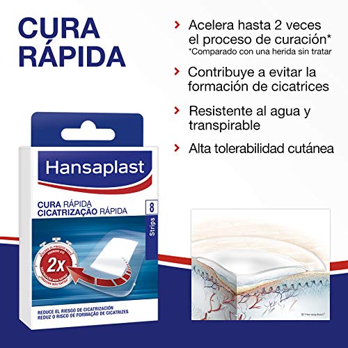 Hansaplast Apósito Cura Rápida, apósitos cicatrizantes para acelerar el proceso de curación, tiritas transpirables y resistentes al agua para curar heridas, 1 x 8 ud