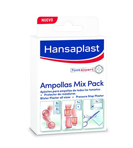 Hansaplast Apósitos Ampollas Mix Pack, tiritas para ampollas de cualquier tamaño, apósitos adhesivos para aliviar el dolor, anti ampollas y anti rozaduras, 1 x 6 unidades