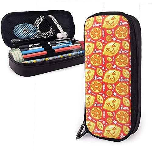 Happy Lemon Pencil Case Stationery Organizer Multifuncional Bolsa de maquillaje cosmético Doble cremallera Leather-AQ-0U6