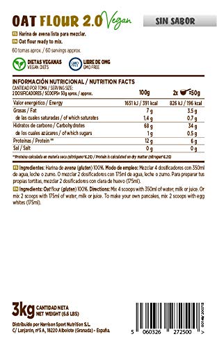 Harina de Avena de HSN | Oatmeal | Instantánea Ideal para Batidos, Tortitas de Avena y Claras, Recetas Fitness | De Sabores, En Polvo, Vegana, Sin Lactosa, Sin Soja, Sin Sabor, 3Kg