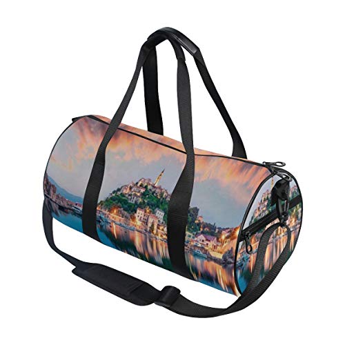 HARXISE Krk Impresionante Noche Paisaje urbano Ciudad Vrbnik Costa dramática Parques Croacia Kvarner Mediterráneo Ba，Bolsa de equipaje de viaje Deporte Lienzo ligero Equipaje de fitness Desmontable