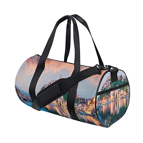 HARXISE Krk Impresionante Noche Paisaje urbano Ciudad Vrbnik Costa dramática Parques Croacia Kvarner Mediterráneo Ba，Bolsa de equipaje de viaje Deporte Lienzo ligero Equipaje de fitness Desmontable