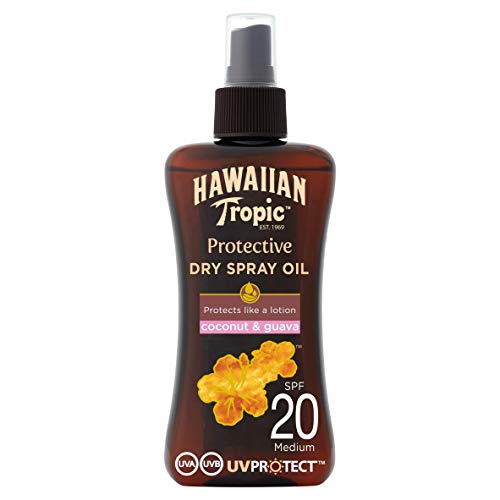 Hawaiian Tropic Protective Aceite Seco Bronceador SPF 20 con Protección Media, Fragancia de Coco y Guayaba, Marrón, 200 ml