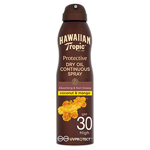Hawaiian Tropic Protective Bruma Aceite Seco SPF 30 - Aceite bronceador en spray, Coco y Mango, 180 ml