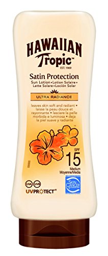 Hawaiian Tropic Satin Protection Ultra Radiance SPF 15 - Loción Solar de Protección Media , Protege y Suaviza la Piel , Fragancia Frutas Tropicales, 180 ml