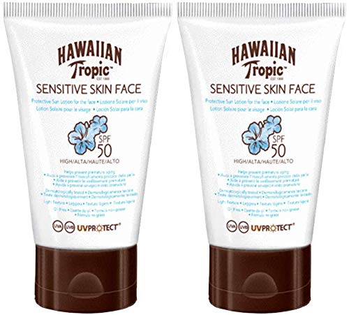 Hawaiian Tropic Sensitive Skin Face - Crema Solar para la Cara de Piel Sensible, SPF 50, 60ml, 2 unidades
