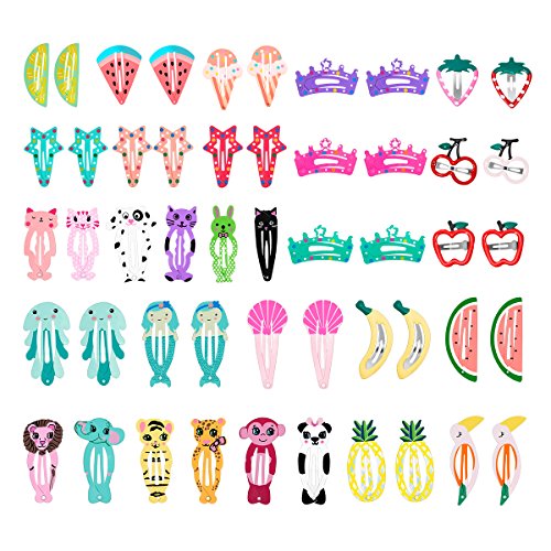 HBF Multicolor 50 Clips Pelo Niña Metal Pinzas Pelo Bebe Niña Patrón De Dibujos Animados Y Fruta Horquillas De Pelo Infantiles