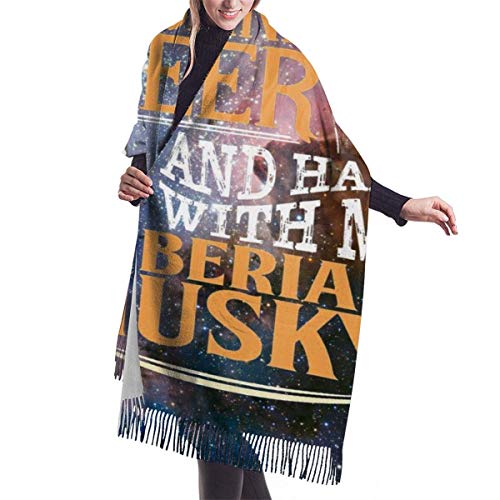 Hdadwy Beba cerveza Cuelgue con mi Husky siberiano Divertido perro Bufanda de cachemira para mujeres Hombres Ligero de gran tamaño Moda suave Bufandas de invierno Fringe Chal Wraps
