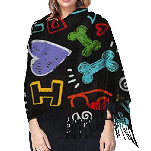 Hdadwy Novedad animal Amo a mi perro Moda femenina Chal largo Tamaño grande Invierno Cálido enrejado Bufanda grande