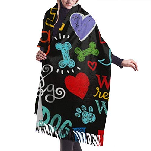 Hdadwy Novedad animal Amo a mi perro Moda femenina Chal largo Tamaño grande Invierno Cálido enrejado Bufanda grande