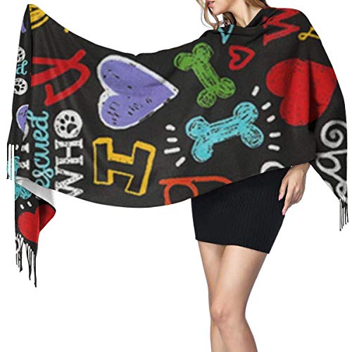 Hdadwy Novedad animal Amo a mi perro Moda femenina Chal largo Tamaño grande Invierno Cálido enrejado Bufanda grande