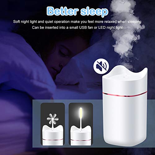 HebyTinco Humidificador Ultrasónico Difusor, 1.4L Humidificador Aceites Esenciales USB con Luz de Noche de Colores, Niveles Ajustables, para Auto de Oficina Yoga SPA (blanco)