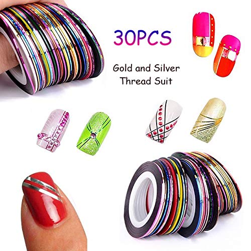 HEPAZ Nail Art Design Kit,83 Piezas Nail Art Kit Herramientas,15pcs Pinceles 30pcs Rollos de Cintas Adhesivas Uñas,5pcs de Lápiz de Punto