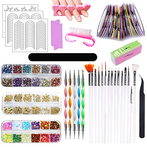 HEPAZ Nail Art Design Kit,83 Piezas Nail Art Kit Herramientas,15pcs Pinceles 30pcs Rollos de Cintas Adhesivas Uñas,5pcs de Lápiz de Punto