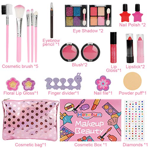 Herefun Kit de Maquillaje Niñas, 21 Piezas Juego de Maquillaje para Niños para Niñas, Kit de Juguete de Maquillaje Lavable, Cumpleaños Regalo de Princesa para Niñas en Fiesta