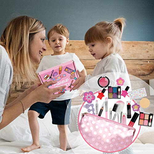 Herefun Kit de Maquillaje Niñas, 21 Piezas Juego de Maquillaje para Niños para Niñas, Kit de Juguete de Maquillaje Lavable, Cumpleaños Regalo de Princesa para Niñas en Fiesta