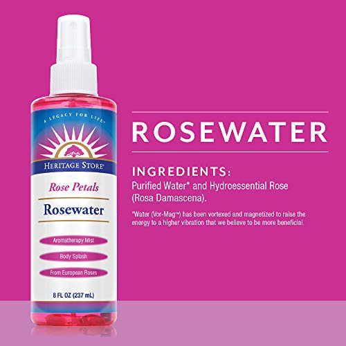 Heritage Store - Agua de rosas | sin alcohol, 100% vegano y puro | beneficia a la piel sensible, el cabello y más | Tónico facial y humectante | 236 ml